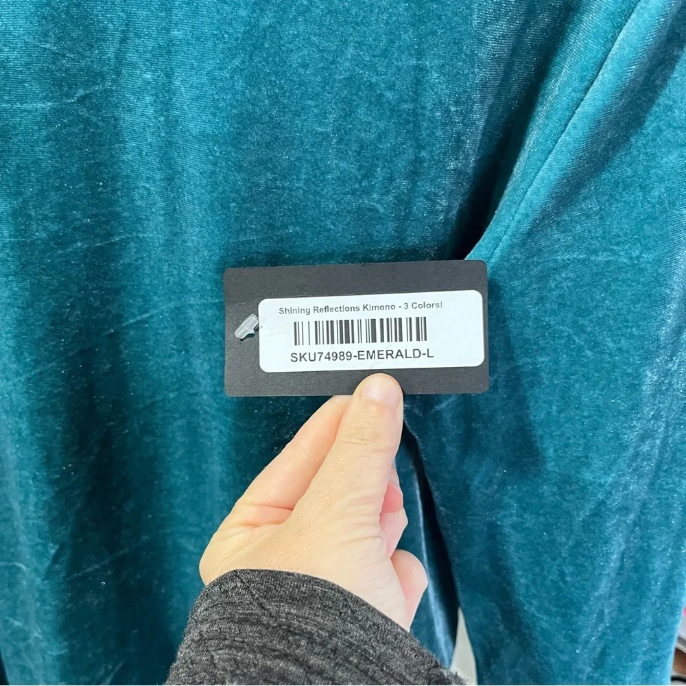 Mystree Teal Velvet Kimono with Embroidery Large - Picture 8 of 11